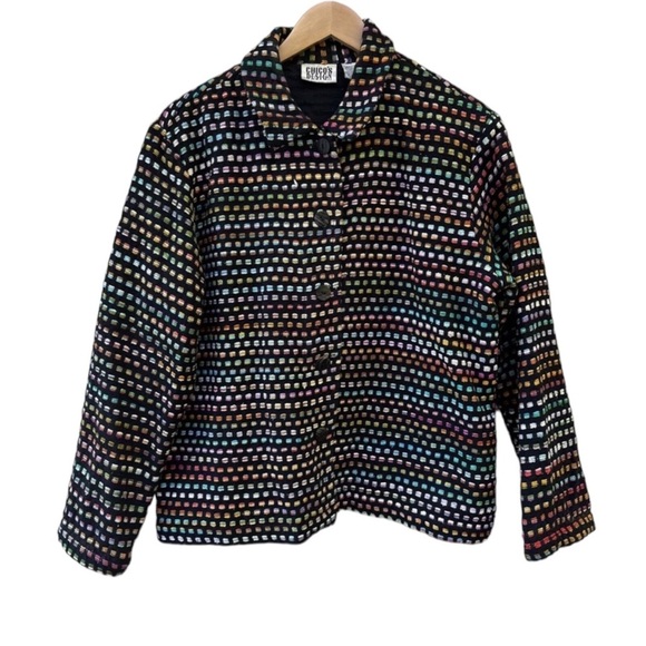 Vintage Chico's Design Silk Blend Jacket Blazer Lined Size 2 (L/12) Rainbow - Picture 1 of 12